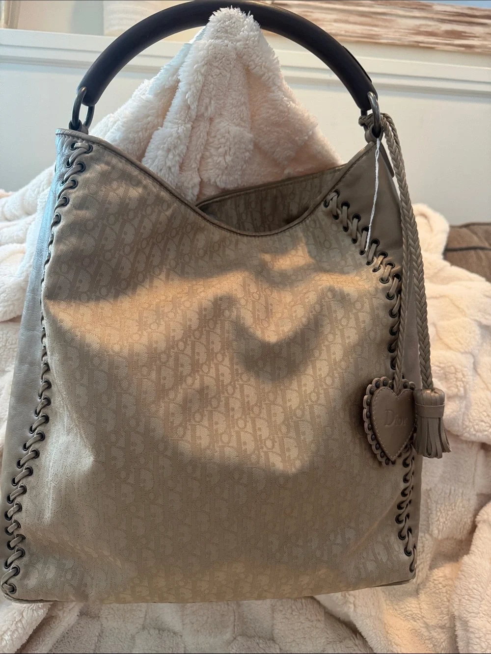 Dior Beige Monogram Hobo Shoulder Bag